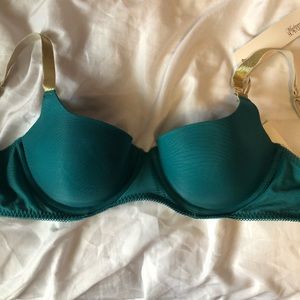 Teal Full Coverage Bra with Gold Straps